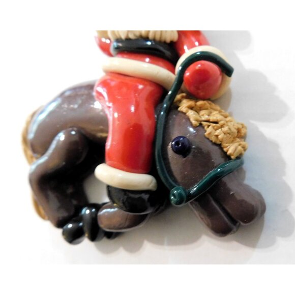 Cowboy Santa Ornament Bucking Bronco Horse Glazed Dough Clay 5"x4" - Picture 3 of 8